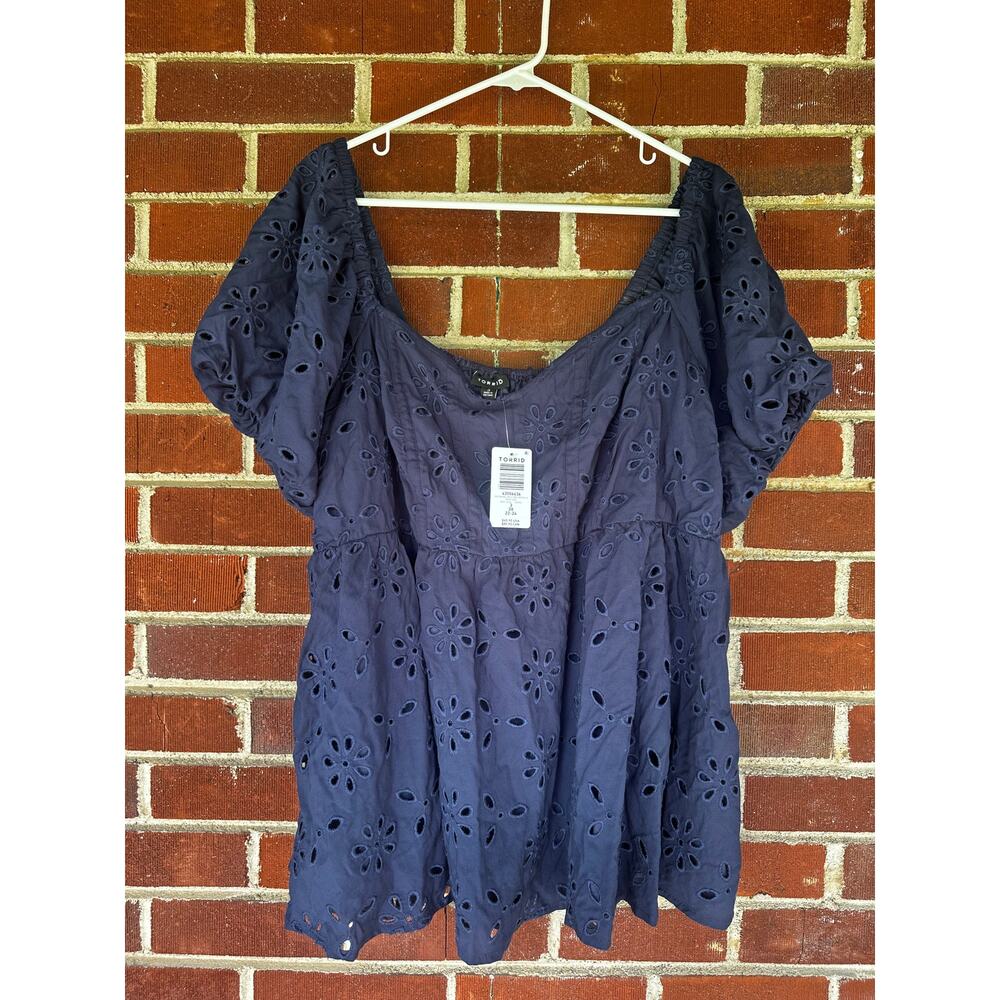 Torrid Navy Eyelet Puff Sleeve Babydoll Blouse 3X NWT